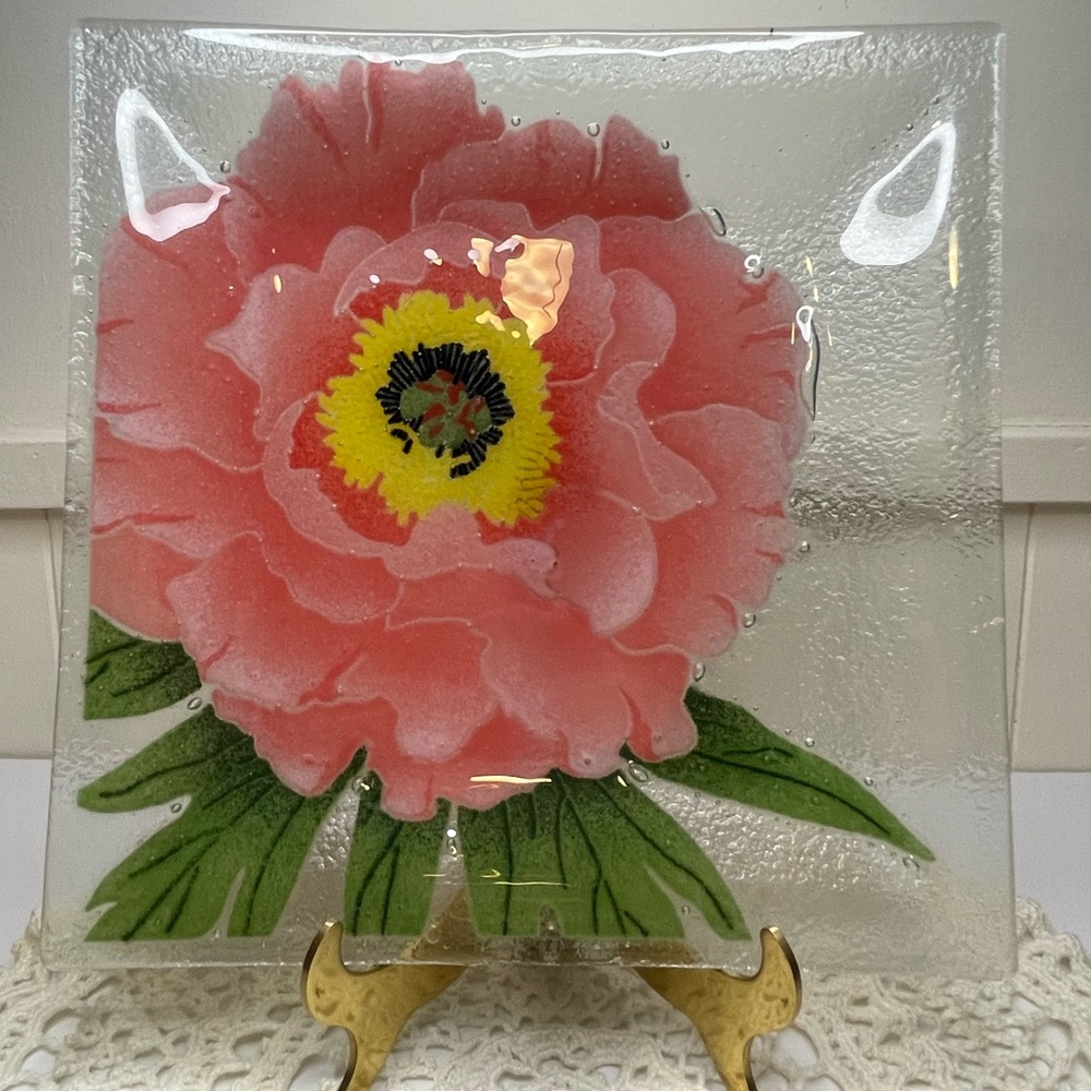 Vibrant Pink Peony Glass Art by Peggy Karr